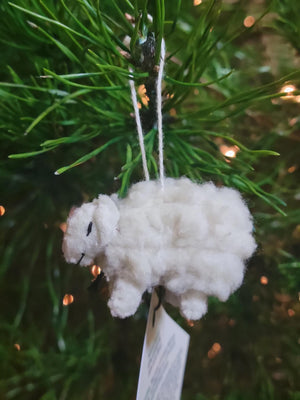 Furry Lamb | Wool Handmade Embroidered Lamb Ornament