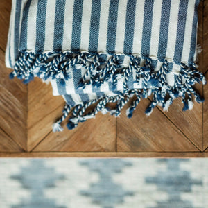 Deniz | Blue & White Striped Handwoven Turkish Bath Towel