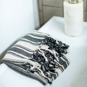 Choban | Black & Cream Striped Handwoven Turkish Hand Towel