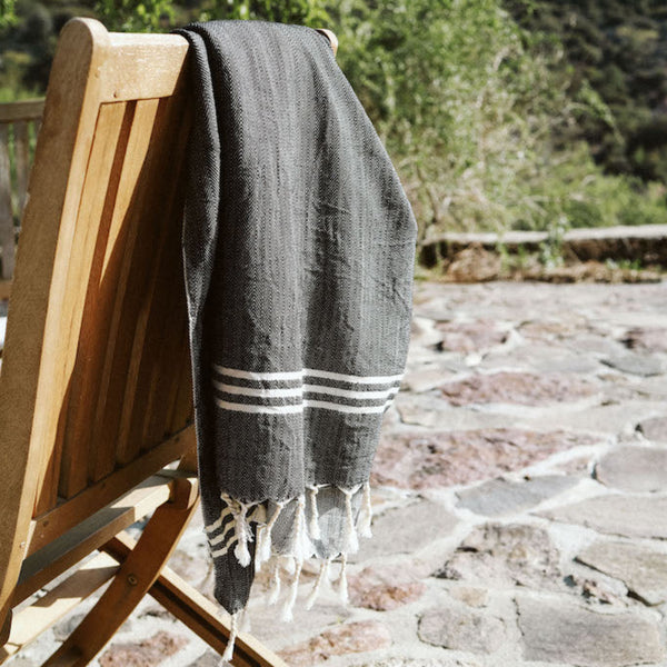 Load image into Gallery viewer, Klasik | Handwoven Black and White Striped Handwoven Turkish Towel
