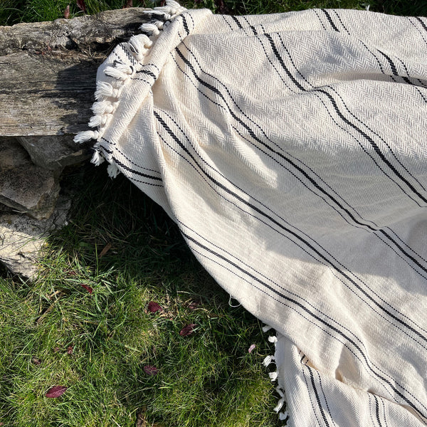 Load image into Gallery viewer, Istanbul | Black &amp; Cream Turkish Cotton Throw Blanket

