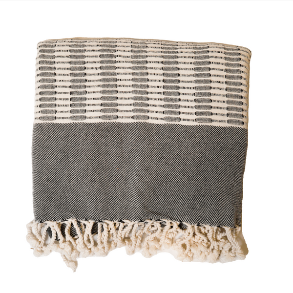 Load image into Gallery viewer, Hayal | Black and White Woven Turkish Bath Towel
