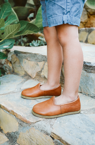 Load image into Gallery viewer, Cognac Handmade Leather Kids Slip-on Shoes
