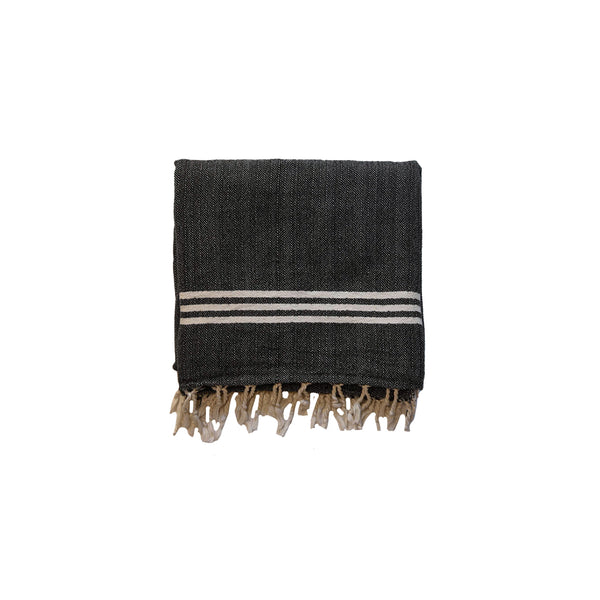 Load image into Gallery viewer, Klasik | Handwoven Black and White Striped Handwoven Turkish Towel
