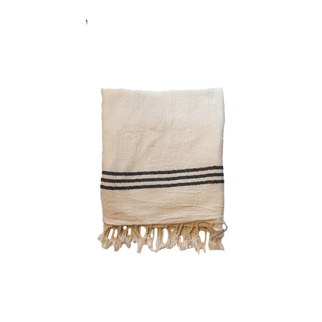 Klasik | Handwoven White with Black Stripes Towel