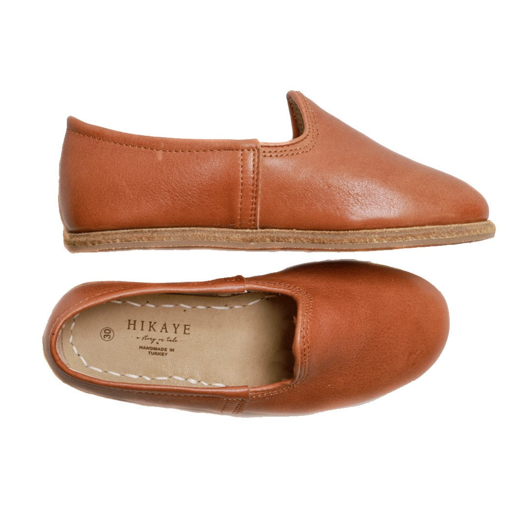 Cognac Handmade Leather Kids Slip-on Shoes