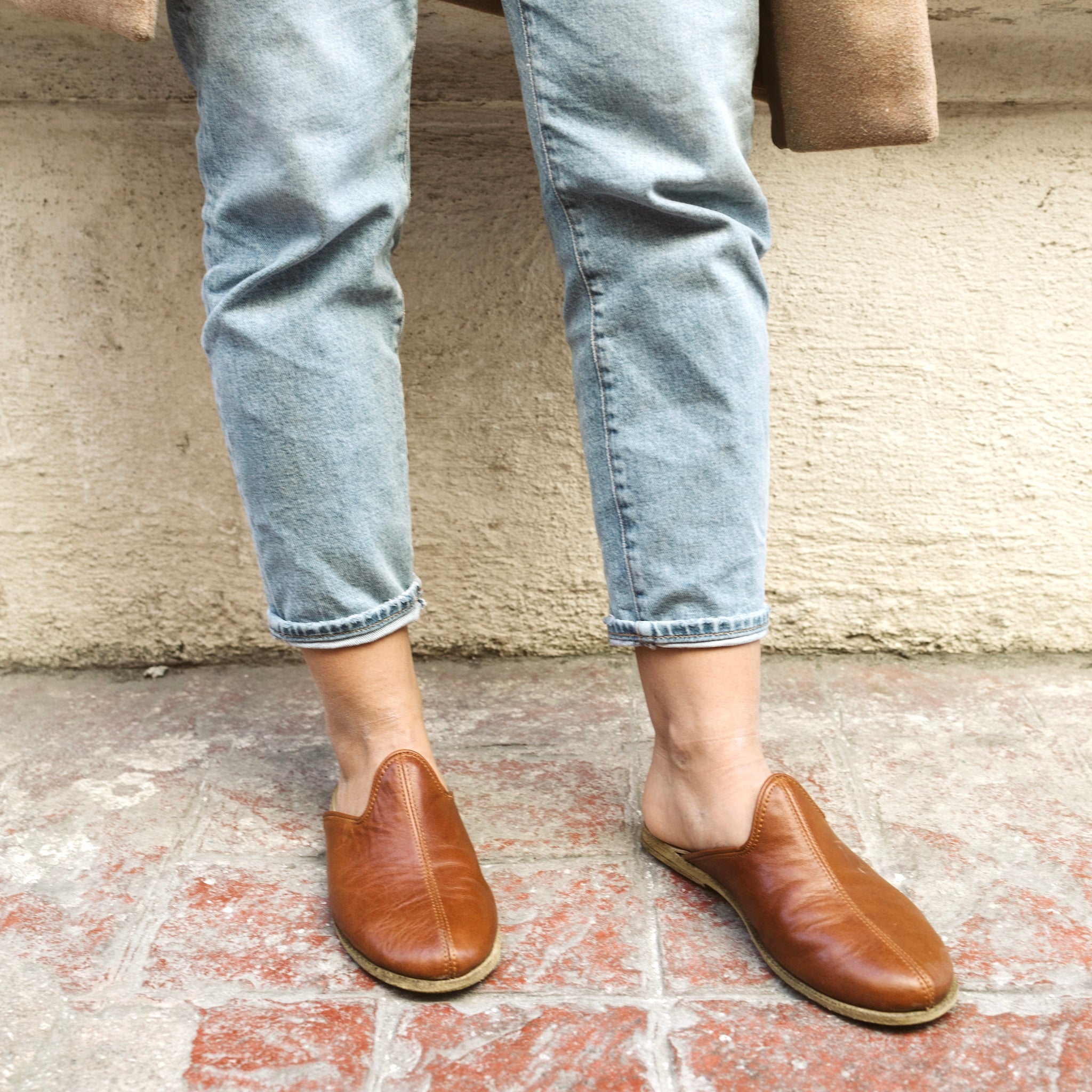 Cognac clearance leather mules